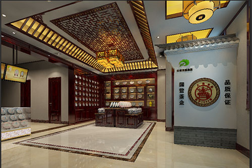 高县古朴典雅的中式茶叶店大堂设计效果图